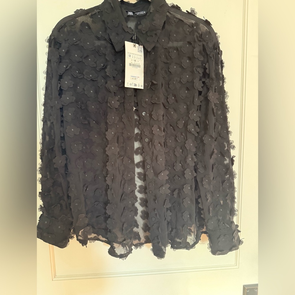 Zara Black Floral Appliqué Blouse